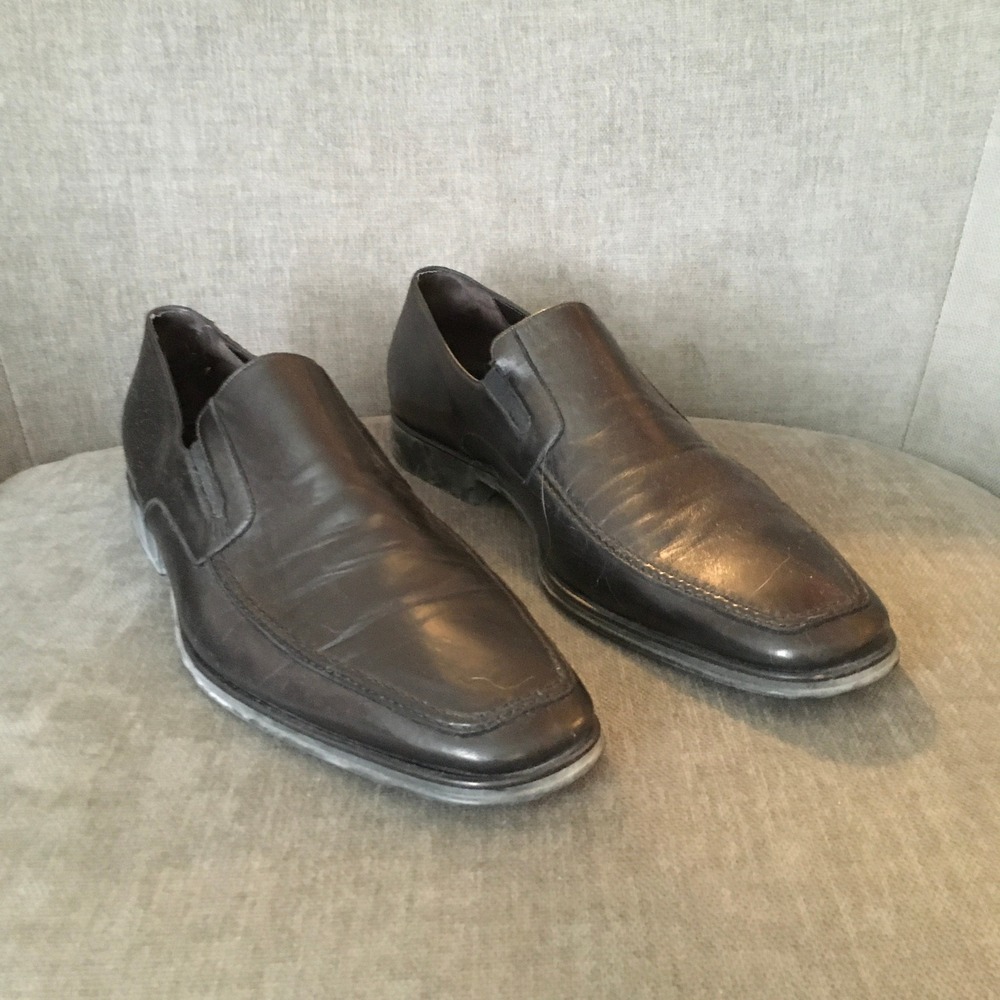 Bruno Magli Raging Black Leather Slip On Square Toe‎ Loafers Size 15